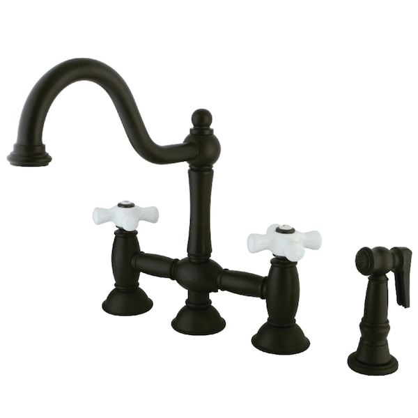 KS3795PXBS Restoration Bridge Kitchen Faucet W/ Brass Sprayer, Bronze